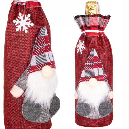(DL) Decoratiune Craciun, husa model gnom pentru sticle, 29cm, rosu [6]