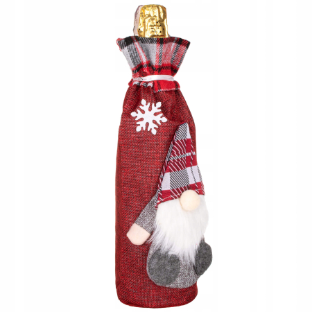 (DL) Decoratiune Craciun, husa model gnom pentru sticle, 29cm, rosu [1]