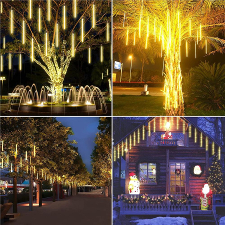 (DL) Instalatie de Craciun, 8 tuburi, 30cm, 144 LED, ploaie de meteoriti, galben [11]