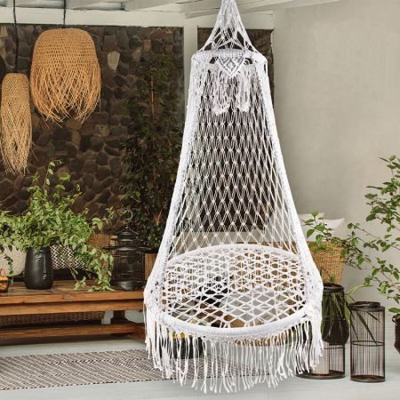 (DL) Scaun rotund tip leagan suspendat, model cuib, 80x140cm, maxim 120kg, bej [1]