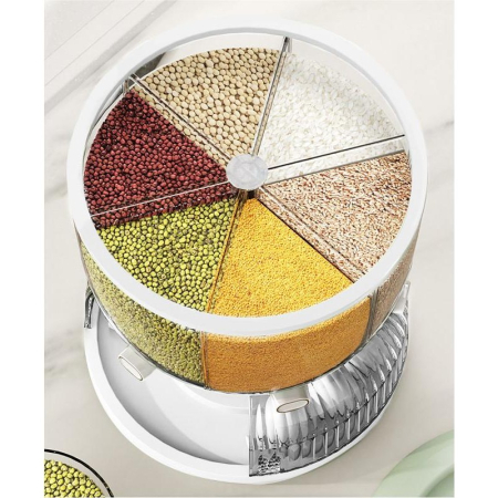 Dozator etajat de cereale , rotativ 360, 6 compartimente, capacitate 10L, cofrag special pentru oua, vas pentru scurgerea cerealelor, 35x27.5 cm, alb [5]