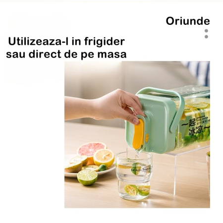 Dozator portabil pentru bauturi , 3.5 litri, capac etans, duza deschidere/inchidere, recipent din plastic, gradat, filtru, maner, pentru diverse bauturi, 29.7 x 14.1 x 14.4 cm, verde [2]