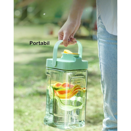Dozator portabil pentru bauturi , 3.5 litri, capac etans, duza deschidere/inchidere, recipent din plastic, gradat, filtru, maner, pentru diverse bauturi, 29.7 x 14.1 x 14.4 cm, verde [3]