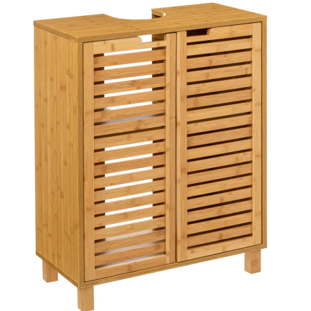 Disponibil livrare locker - Dulap baie 5Five Sicela pentru lavoar, cu usi si rafturi, bambus si MDF, 60x28x80 cm, natur