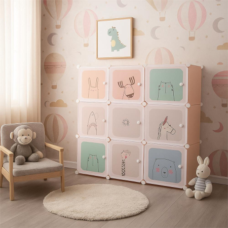 Dulap copii, modular cu 9 compartimente, PVC, 110x110x37 cm, multicolor [20]