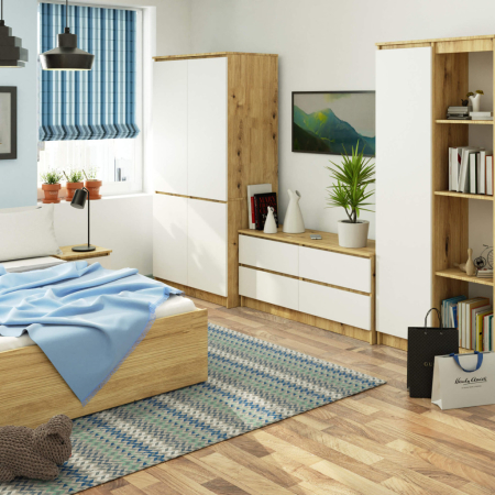 Dulap cu 4 usi, rafturi si bara pentru umerase, PAL laminat, 90x51x180 cm, stejar artisan si alb [3]