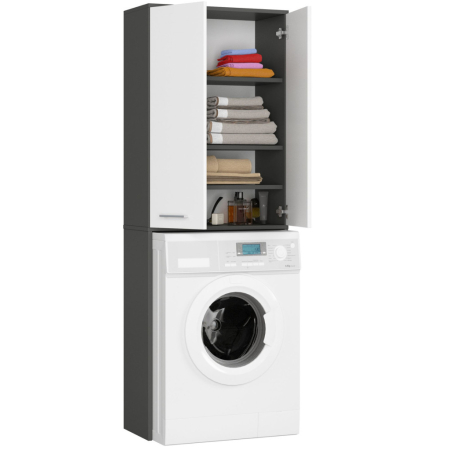 Dulap de baie cu 2 usi si 4 rafturi, pentru spatiul de deasupra masinii de spalat, 64x30x180 cm, gri grafit si alb [1]