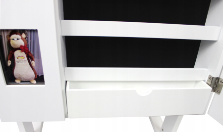 Dulap de toaleta cu oglinda, 2 usi cu spatiu dublu de depozitare bijuterii si cosmetice, 5 rame foto, 48x56x151cm, alb [4]