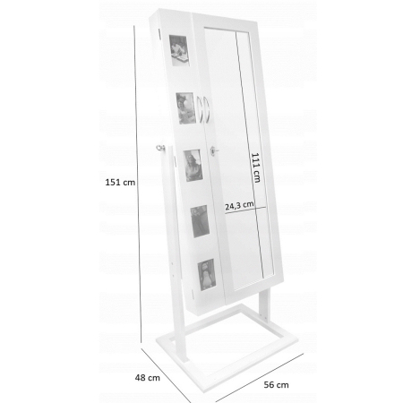 Dulap de toaleta cu oglinda, 2 usi cu spatiu dublu de depozitare bijuterii si cosmetice, 5 rame foto, 48x56x151cm, alb [1]