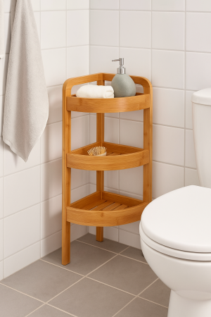 Etajera colt 5Five Bambou cu 3 rafturi, din lemn de bambus, 23x23x61 cm, bej natur [1]