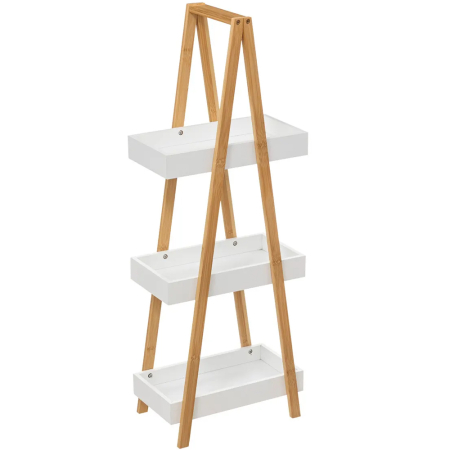 Mobilier baie - Etajera cu 3 rafturi 5Five Natureo, MDF si bambus, 30x18x82 cm, alb