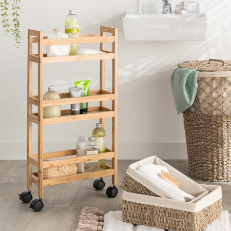 Etajera mobila cu 3 niveluri 5Five Bambou, din bambus, 36x15x74 cm, bej [1]