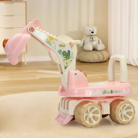 Excavator pentru Copii, , 1-3 Ani, Greutate Portanta 30 kg, Muzica si Lumini, Rotatie 360 Grade, 45 x 31 x 35 cm, 4 Roti, Roz [3]