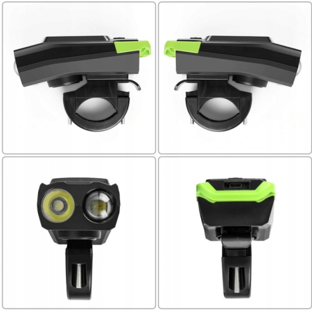 Far bicicleta 3 in 1, 2x LED 5 Wati, claxon, vitezometru, distanta, acumulator 4000mAh, USB, rezistent la apa [4]