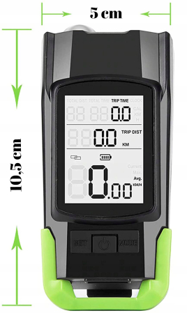 Far bicicleta 3 in 1, 2x LED 5 Wati, claxon, vitezometru, distanta, acumulator 4000mAh, USB, rezistent la apa [1]