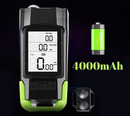 Far bicicleta 3 in 1, 2x LED 5 Wati, claxon, vitezometru, distanta, acumulator 4000mAh, USB, rezistent la apa [3]