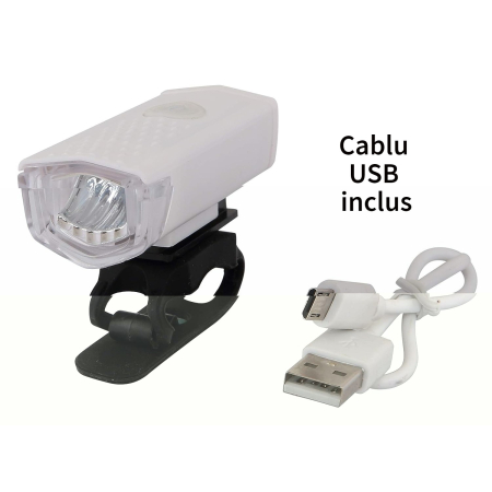 Far cu LED proiector pentru bicicleta\trotineta, , reincarcabil, cablu USB inclus, 3 moduri de lumina, IPX4, Alb, 6.5x2.9x2.3 cm [6]