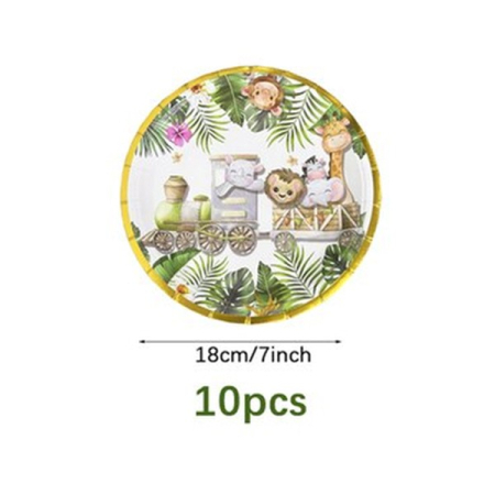 Farfurii Cartonate pentru Petreceri, , Farfurii Cartonate de unica Folosinta pentru Zile de Nastere, Model Safari cu Animale, set 10 buc, Diametru 18 cm, Multicolor [5]