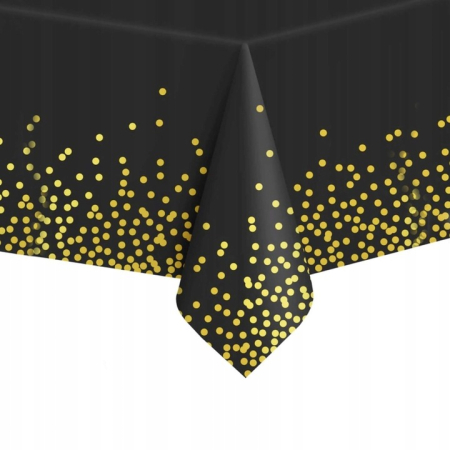 Disponibil livrare locker S - Fata de masa de unica folosinta pentru petreceri, 137x272cm, negru auriu