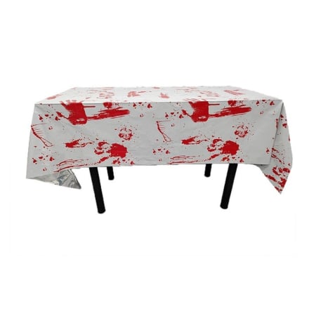 ✨TOATE PRODUSELE✨ - Fata de Masa, , din Folie, Imprimeu Halloween - Help Me, 137 x 183 cm, Alb/Rosu