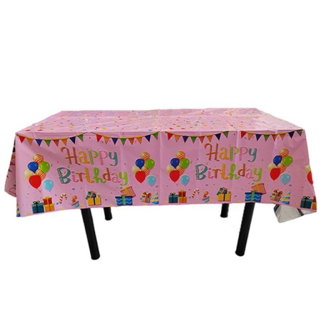 ✨TOATE PRODUSELE✨ - Fata de Masa, , din Folie, Imprimeu Happy Birthday cu Baloane, 137 x 183 cm, Roz