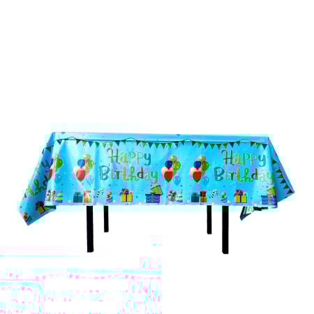 ✨TOATE PRODUSELE✨ - Fata de Masa, , din Folie, Imprimeu Happy Birthday cu Baloane, 137 x 274 cm, Albastru