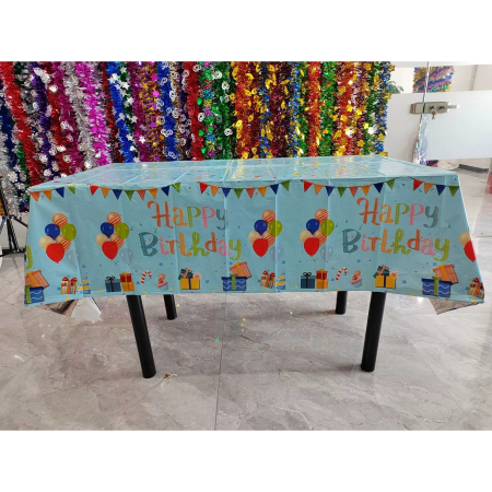 Fata de Masa, , din Folie, Imprimeu Happy Birthday cu Baloane, 137 x 274 cm, Albastru [2]