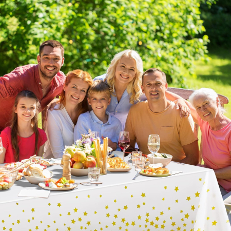 Fata de Masa, , din Folie, Imprimeu Stele Aurii, Impermeabila, 137 x 183 cm, Alb [1]