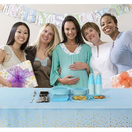 Fata de Masa, , din Folie, Imprimeu Stele Aurii, Impermeabila, 137 x 183 cm, Albastru [3]