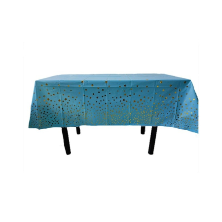 ✨TOATE PRODUSELE✨ - Fata de Masa, , din Folie, Imprimeu Stele Aurii, Impermeabila, 137 x 183 cm, Albastru