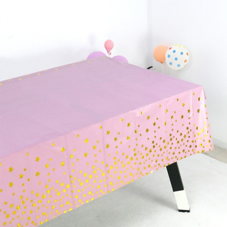 Fata de Masa, , din Folie, Imprimeu Stele Aurii, Impermeabila, 137 x 183 cm, Roz [1]