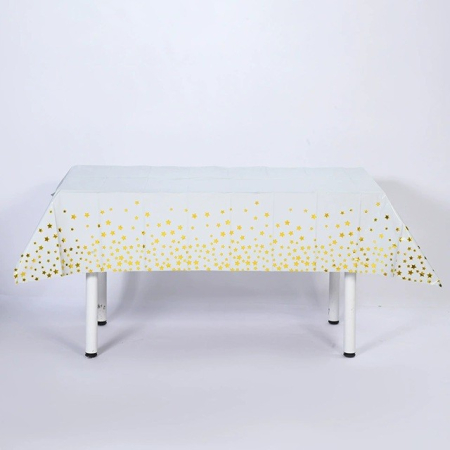 Fata de Masa, , din Folie, Imprimeu Stele Aurii, Impermeabila, 137 x 274 cm, Alb [2]