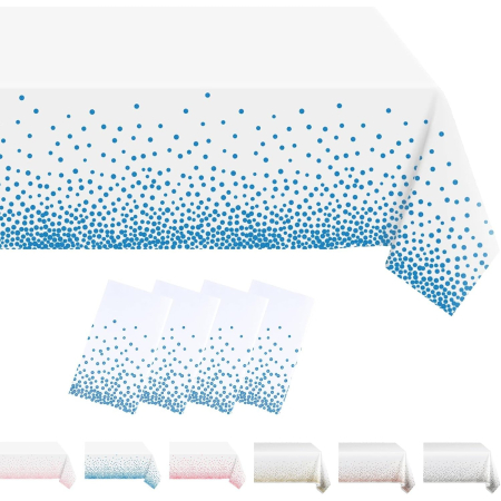 Fata de Masa, , din PEVA, Imprimeu Buline, 137 x 274 cm, Impermeabila, Fara Pete, Curatare Rapida, Albastru [3]