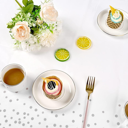 Fata de Masa, , din PEVA, Imprimeu Buline, 137 x 274 cm, Impermeabila, Fara Pete, Curatare Rapida, Argintiu [3]