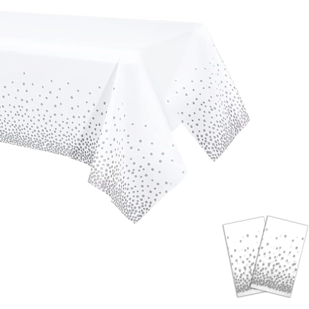 Fata de Masa, , din PEVA, Imprimeu Buline, 137 x 274 cm, Impermeabila, Fara Pete, Curatare Rapida, Argintiu [4]