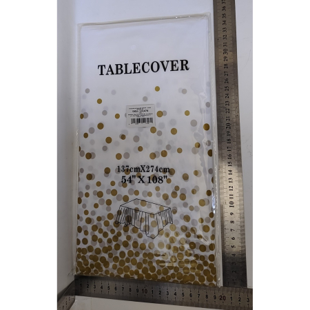 Fata de Masa, , din PEVA, Imprimeu Buline, 137 x 274 cm, Impermeabila, Fara Pete, Curatare Rapida, Auriu [4]