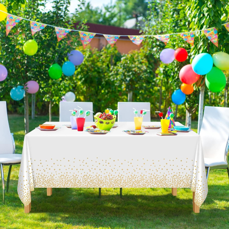 Fata de Masa, , din PEVA, Imprimeu Buline, 137 x 274 cm, Impermeabila, Fara Pete, Curatare Rapida, Bej [2]