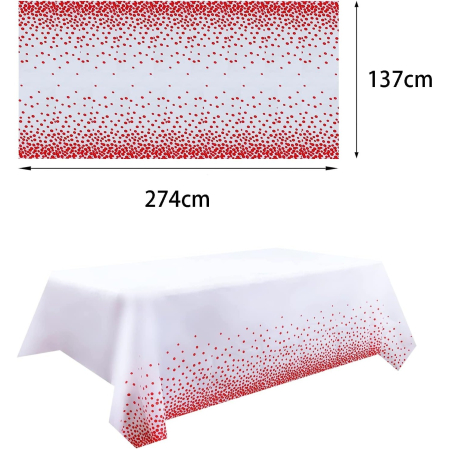 Fata de Masa, , din PEVA, Imprimeu Buline, 137 x 274 cm, Impermeabila, Fara Pete, Curatare Rapida, Rosu [3]