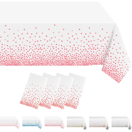 Fata de Masa, , din PEVA, Imprimeu Buline, 137 x 274 cm, Impermeabila, Fara Pete, Curatare Rapida, Roz [5]