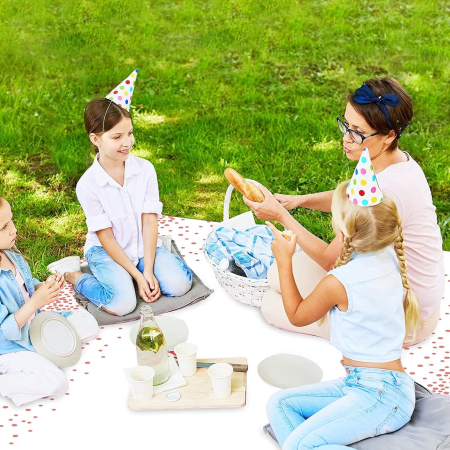 Fata de Masa, , din PEVA, Imprimeu Buline, 137 x 274 cm, Impermeabila, Fara Pete, Curatare Rapida, Roz Gold [1]