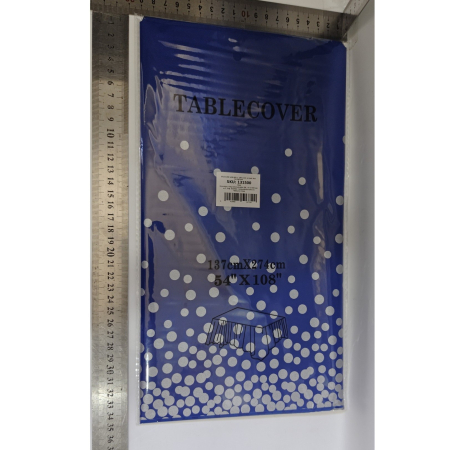 Fata de Masa, , din PEVA, Imprimeu Buline Argintii, 137 x 274 cm, Impermeabila, Fara Pete, Curatare Rapida, Albastru Inchis [1]