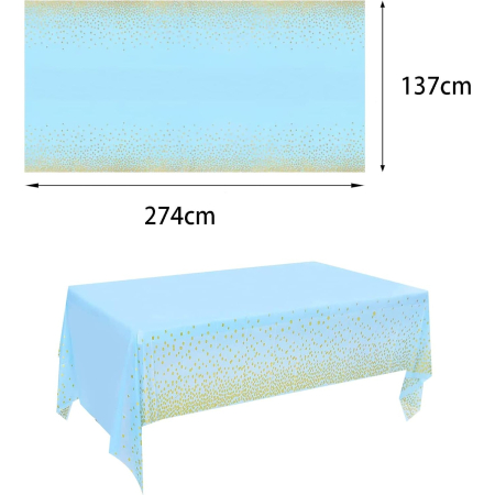 Fata de Masa, , din PEVA, Imprimeu Buline Aurii, 137 x 274 cm, Impermeabila, Fara Pete, Curatare Rapida, Albastru [3]