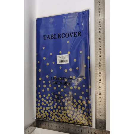 Fata de Masa, , din PEVA, Imprimeu Buline Aurii, 137 x 274 cm, Impermeabila, Fara Pete, Curatare Rapida, Albastru Inchis [1]