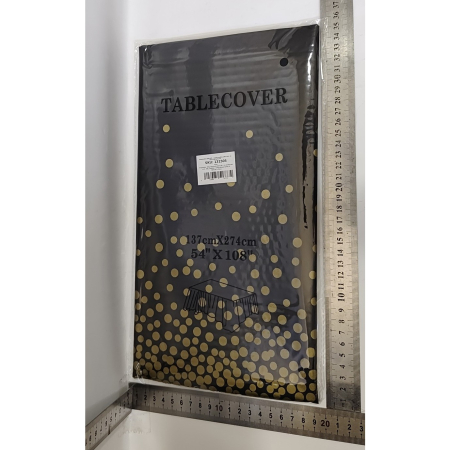 Fata de Masa, , din PEVA, Imprimeu Buline Aurii, 137 x 274 cm, Impermeabila, Fara Pete, Curatare Rapida, Negru [7]
