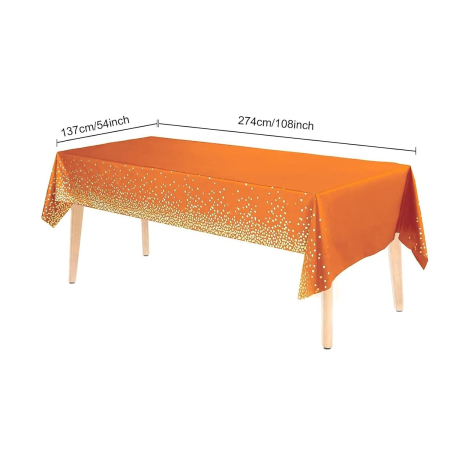 Fata de Masa, , din PEVA, Imprimeu Buline Aurii, 137 x 274 cm, Impermeabila, Fara Pete, Curatare Rapida, Portocaliu [2]
