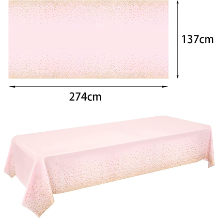 Fata de Masa, , din PEVA, Imprimeu Buline Aurii, 137 x 274 cm, Impermeabila, Fara Pete, Curatare Rapida, Roz Deschis [2]
