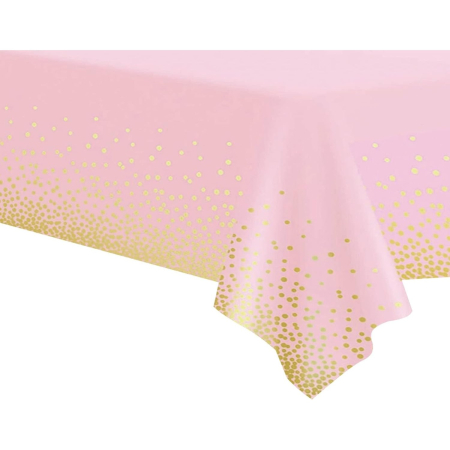 ✨TOATE PRODUSELE✨ - Fata de Masa, , din PEVA, Imprimeu Buline Aurii, 137 x 274 cm, Impermeabila, Fara Pete, Curatare Rapida, Roz Deschis