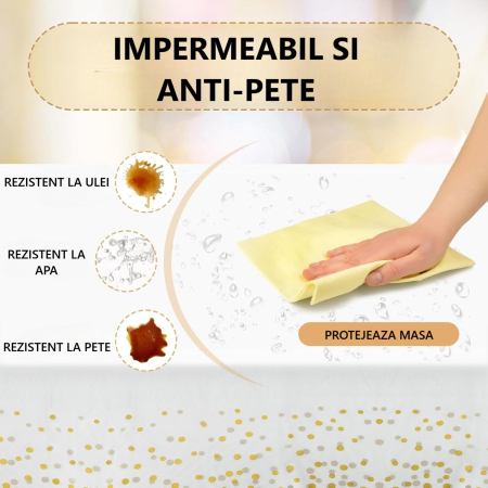 Fata de Masa, , din PEVA, Imprimeu Buline Roz, 137 x 274 cm, Impermeabila, Fara Pete, Curatare Rapida, Negru [3]