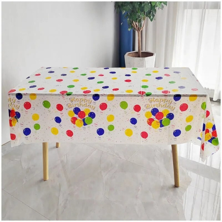 Fata de Masa, , din PEVA, Imprimeu Happy Birthday cu Baloane, 137 x 274 cm, Impermeabila, Fara Pete, Curatare Rapida, Multicolor [5]