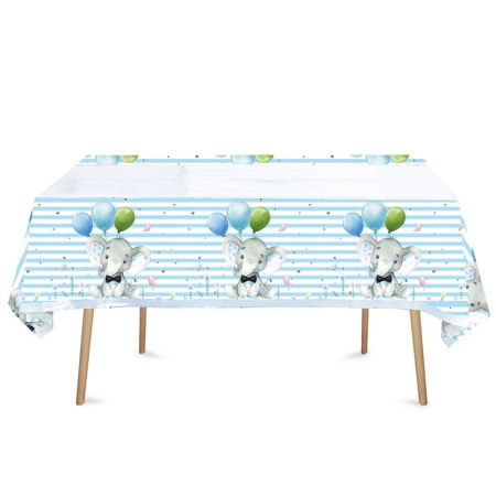 ✨TOATE PRODUSELE✨ - Fata de Masa, , din Plastic, Imprimeu Elefanti, 180 x 108 cm, Albastru